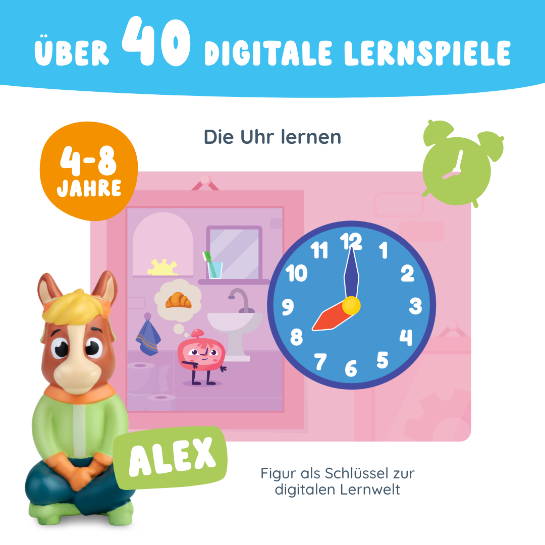 Mit Figur Alex die Uhr lernen mit über 40 digitalen Lernspielen