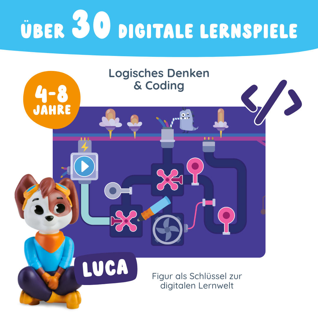 Figur Luca mit über 30 digitalen Lernspielen