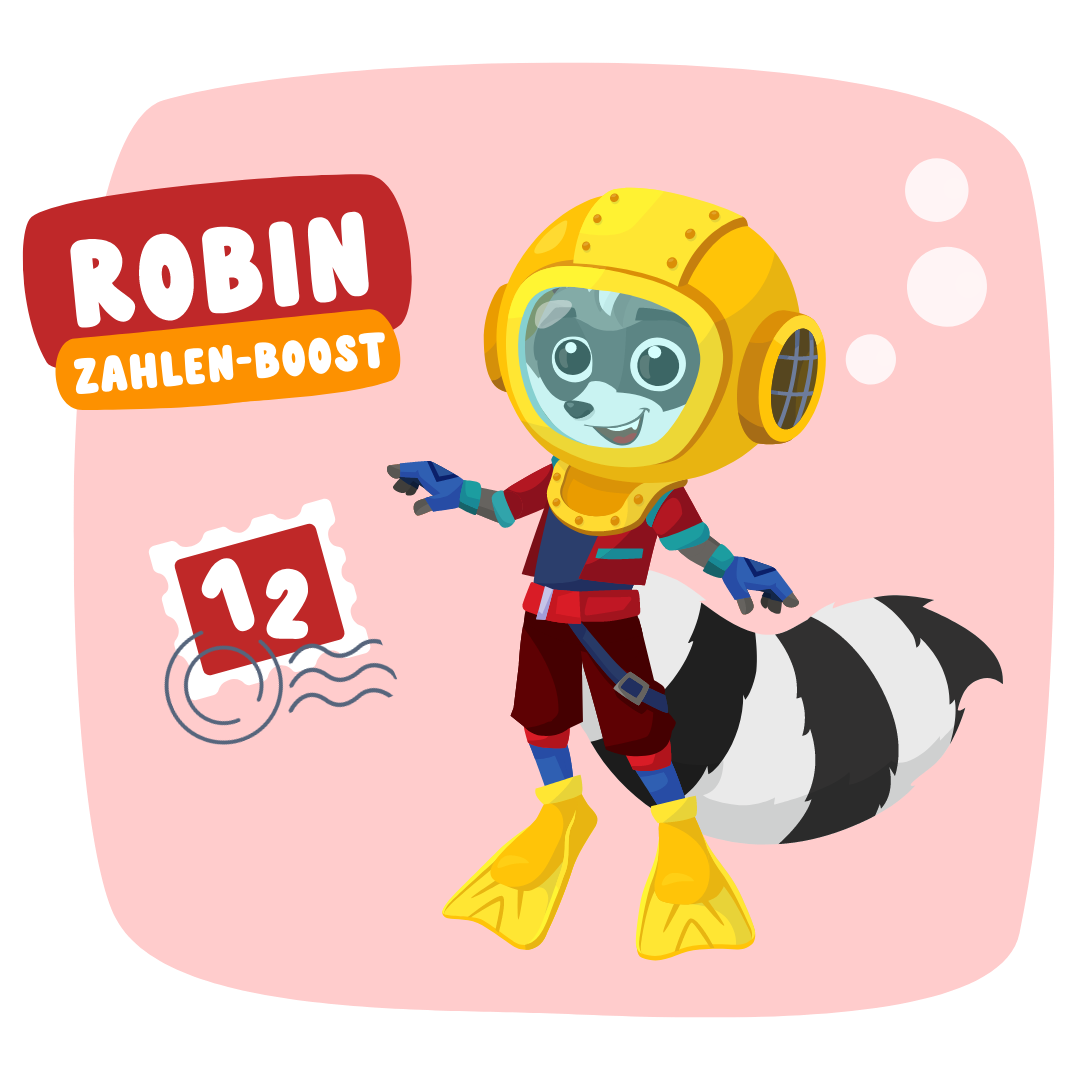 Robin Lernfigur mit Zahlen-Boost Erweiterung, digitales Lernspiel für Zahlen bis 50