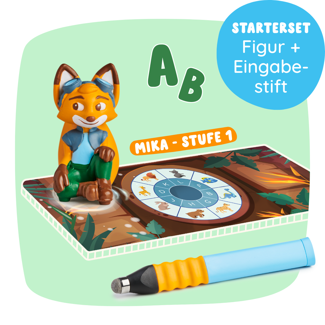Edurino DE Mika "Erstes Lesen & Schreiben" - Stufe 1 Starterset: enthält Fuchsfigur, interaktiven Stift und Tierspielkarte.