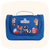 Das Sammel-Mäppchen L von Edurino DE ist eine blaue Tasche mit Cartoon-Tieren und dem Edurino-Logo, mit Henkel und Reißverschluss auf hellem Grund.