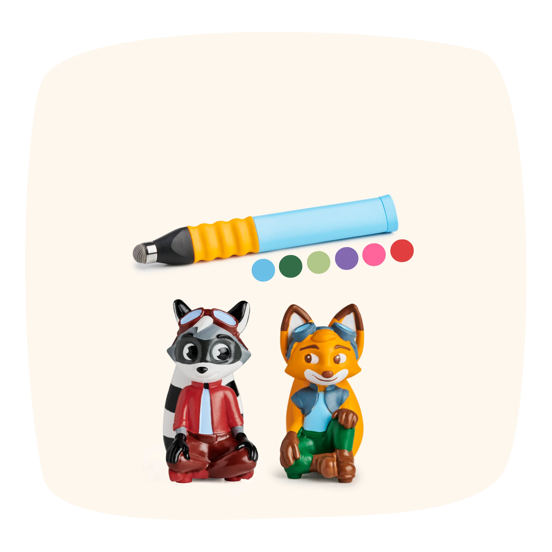 Lesezauber & Zahlenspaß von Edurino DE: Waschbär- und Fuchs-Figuren, Stylus Pen, sechs bunte Punkte - ideales Material zum spielerischen Lernen von Buchstaben und Zahlen, perfekt für erstes Lesen und Rechnen.
