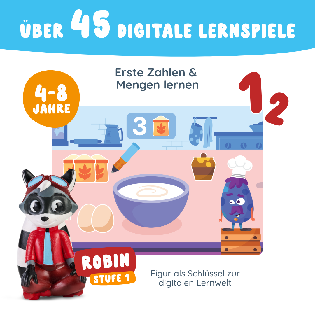 Figur Robin 1 mit über 45 digitaken Lernspielen